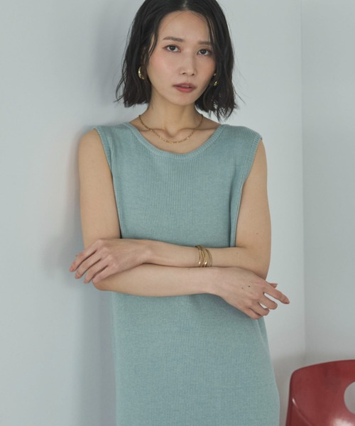 Doux archives（ドゥアルシーヴ）の「VネックニットSETリブワンピース（ワンピース・レディース・ミント/グレイッシュベージュ/チャコールグレー・FREE）」の12枚目の写真