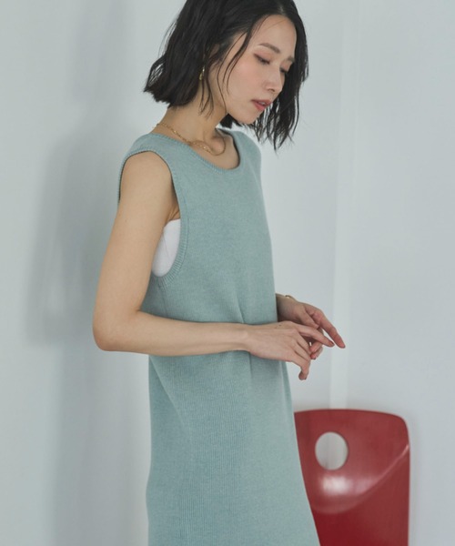 Doux archives（ドゥアルシーヴ）の「VネックニットSETリブワンピース（ワンピース・レディース・ミント/グレイッシュベージュ/チャコールグレー・FREE）」の13枚目の写真