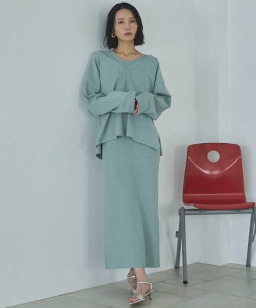 Doux archives（ドゥアルシーヴ）の「VネックニットSETリブワンピース（ワンピース・レディース・ミント/グレイッシュベージュ/チャコールグレー・FREE）」の15枚目の写真