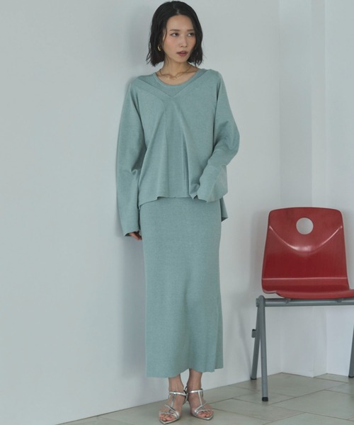 Doux archives（ドゥアルシーヴ）の「VネックニットSETリブワンピース（ワンピース・レディース・ミント/グレイッシュベージュ/チャコールグレー・FREE）」の16枚目の写真