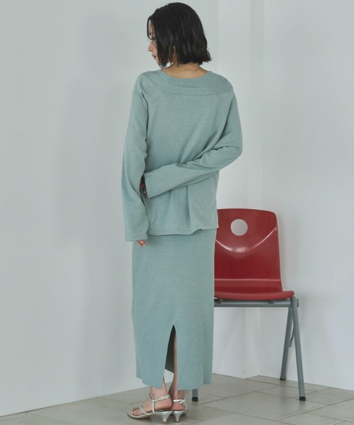 Doux archives（ドゥアルシーヴ）の「VネックニットSETリブワンピース（ワンピース・レディース・ミント/グレイッシュベージュ/チャコールグレー・FREE）」の19枚目の写真