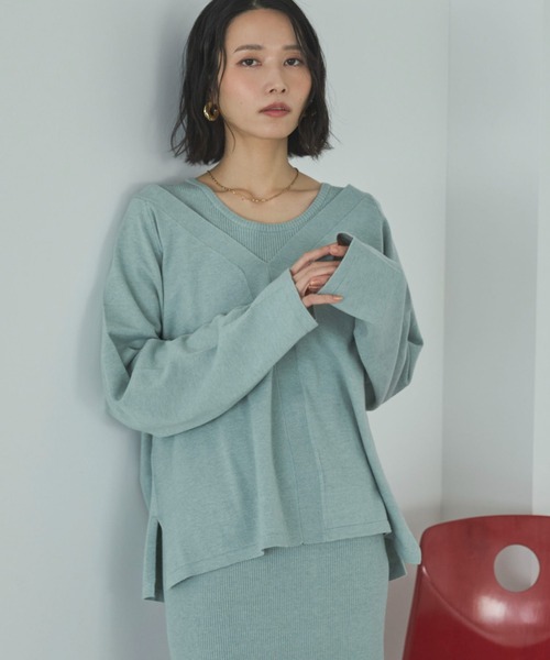 Doux archives（ドゥアルシーヴ）の「VネックニットSETリブワンピース（ワンピース・レディース・ミント/グレイッシュベージュ/チャコールグレー・FREE）」の21枚目の写真