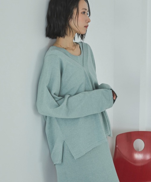 Doux archives（ドゥアルシーヴ）の「VネックニットSETリブワンピース（ワンピース・レディース・ミント/グレイッシュベージュ/チャコールグレー・FREE）」の22枚目の写真