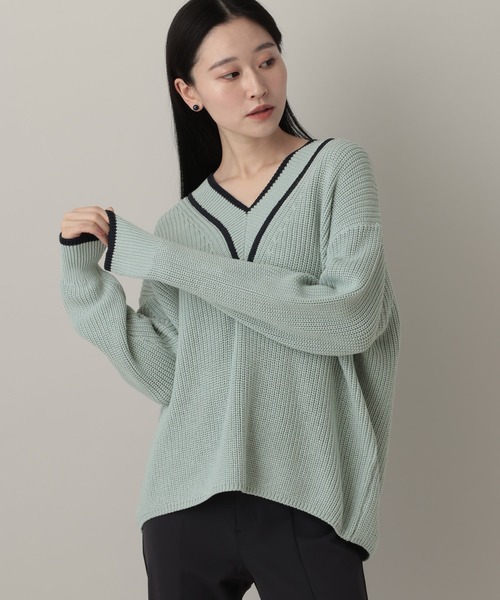 A part by（アパートバイ）の「チルデンニット（ニット/セーター・レディース・ライトブルー/オフホワイト・FREE）」の2枚目の写真