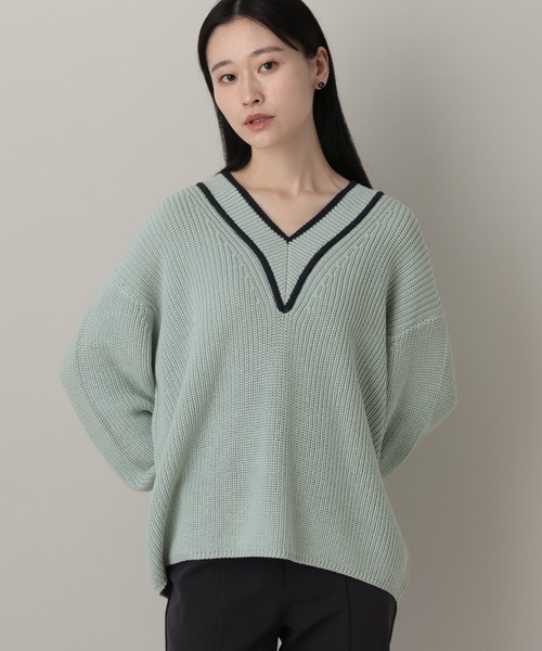 A part by（アパートバイ）の「チルデンニット（ニット/セーター・レディース・ライトブルー/オフホワイト・FREE）」の6枚目の写真