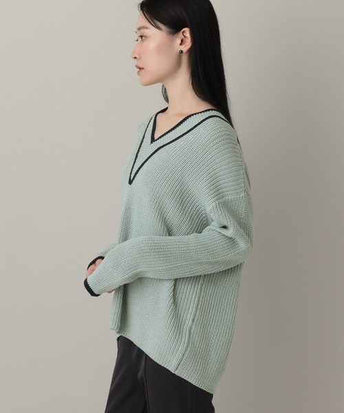 A part by（アパートバイ）の「チルデンニット（ニット/セーター・レディース・ライトブルー/オフホワイト・FREE）」の7枚目の写真