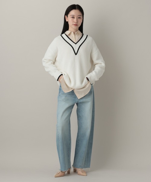 A part by（アパートバイ）の「チルデンニット（ニット/セーター・レディース・ライトブルー/オフホワイト・FREE）」の21枚目の写真