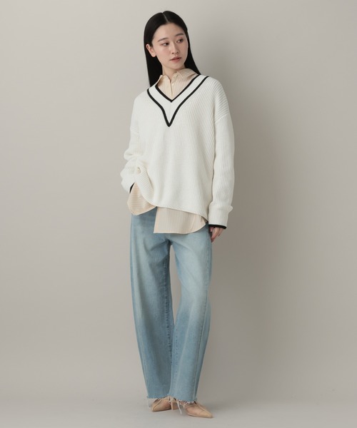 A part by（アパートバイ）の「チルデンニット（ニット/セーター・レディース・ライトブルー/オフホワイト・FREE）」の22枚目の写真