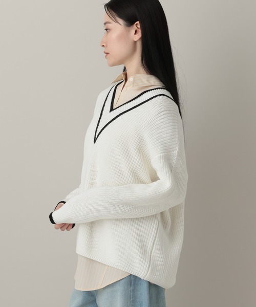 A part by（アパートバイ）の「チルデンニット（ニット/セーター・レディース・ライトブルー/オフホワイト・FREE）」の14枚目の写真