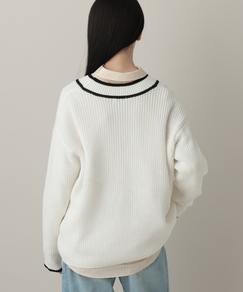 A part by（アパートバイ）の「チルデンニット（ニット/セーター・レディース・ライトブルー/オフホワイト・FREE）」の15枚目の写真