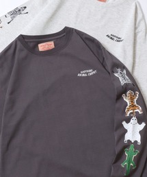 Animal Sleeve Print T-Shirt/アニマル 袖プリント オーバーサイズ 長袖Tシャツ ロンT レディース メンズ