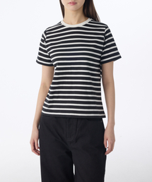 ウィメンズブレトンストライプクルーネックTシャツ[ブラック/アイボリー]