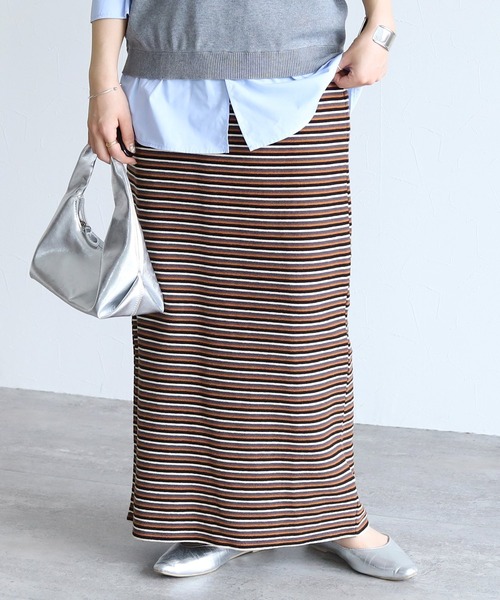 reca（レカ）の「パイル配色ボーダーナロースカート（スカート・レディース・ブラウン/アイボリー・FREE）」の8枚目の写真