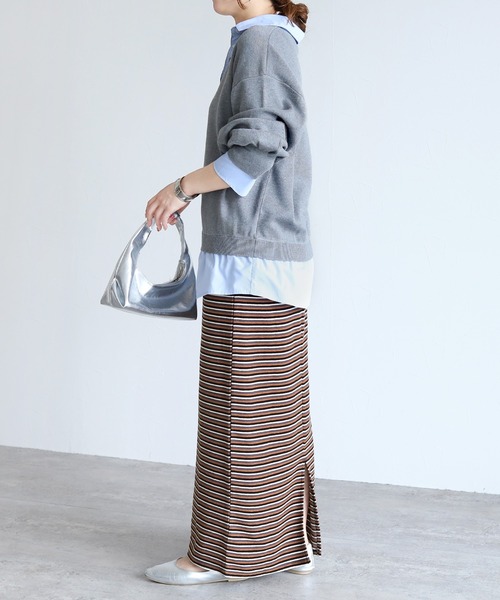 reca（レカ）の「パイル配色ボーダーナロースカート（スカート・レディース・ブラウン/アイボリー・FREE）」の9枚目の写真