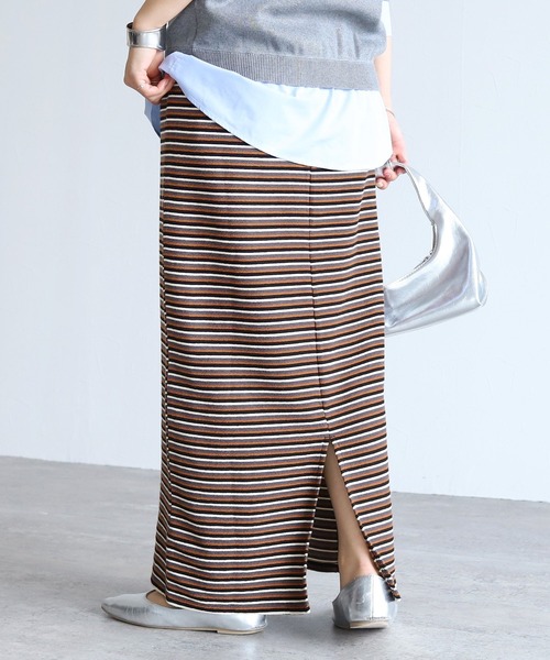reca（レカ）の「パイル配色ボーダーナロースカート（スカート・レディース・ブラウン/アイボリー・FREE）」の10枚目の写真