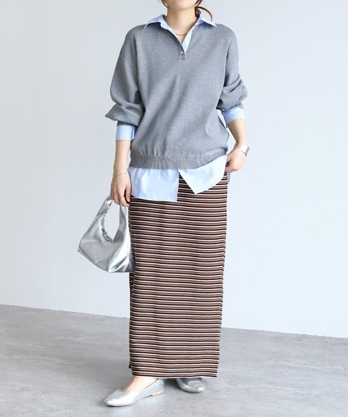 reca（レカ）の「パイル配色ボーダーナロースカート（スカート・レディース・ブラウン/アイボリー・FREE）」の11枚目の写真