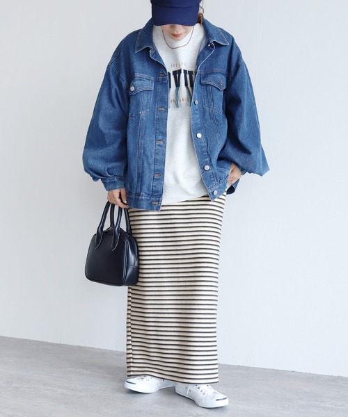 reca（レカ）の「パイル配色ボーダーナロースカート（スカート・レディース・ブラウン/アイボリー・FREE）」の4枚目の写真