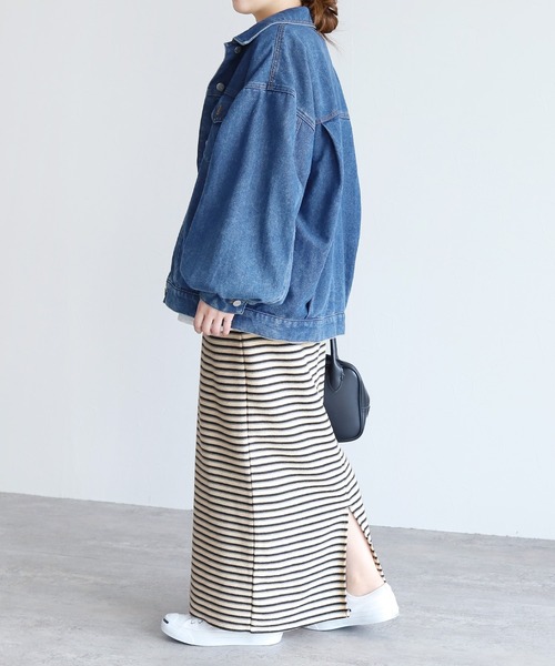 reca（レカ）の「パイル配色ボーダーナロースカート（スカート・レディース・ブラウン/アイボリー・FREE）」の5枚目の写真