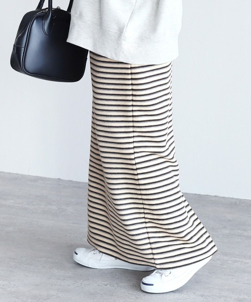 reca（レカ）の「パイル配色ボーダーナロースカート（スカート・レディース・ブラウン/アイボリー・FREE）」の6枚目の写真