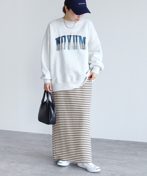 reca（レカ）の「パイル配色ボーダーナロースカート（スカート・レディース・ブラウン/アイボリー・FREE）」の7枚目の写真