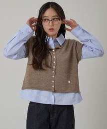 layered-look knit shirt top / ドッキングレイヤード風ニットシャツ