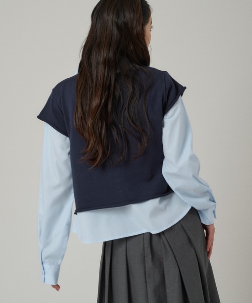 MUHET(ミュエータ)の「layered-look knit shirt top / ドッキングレイヤード風ニットシャツ(シャツ/ブラウス・レディース・グレー/ピンク/ネイビー/ブラウン・FREE)」の8枚目の写真