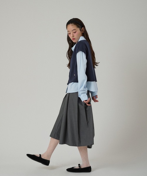 MUHET(ミュエータ)の「layered-look knit shirt top / ドッキングレイヤード風ニットシャツ(シャツ/ブラウス・レディース・グレー/ピンク/ネイビー/ブラウン・FREE)」の10枚目の写真