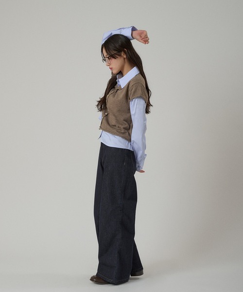 MUHET(ミュエータ)の「layered-look knit shirt top / ドッキングレイヤード風ニットシャツ(シャツ/ブラウス・レディース・グレー/ピンク/ネイビー/ブラウン・FREE)」の19枚目の写真