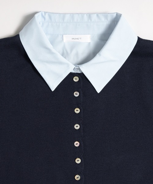 MUHET(ミュエータ)の「layered-look knit shirt top / ドッキングレイヤード風ニットシャツ(シャツ/ブラウス・レディース・グレー/ピンク/ネイビー/ブラウン・FREE)」の5枚目の写真