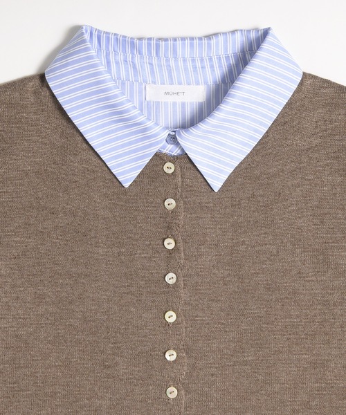 MUHET(ミュエータ)の「layered-look knit shirt top / ドッキングレイヤード風ニットシャツ(シャツ/ブラウス・レディース・グレー/ピンク/ネイビー/ブラウン・FREE)」の14枚目の写真