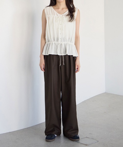 CHAN ME(チャンミ)の「フロントリボンノースリーブブラウス(シャツ/ブラウス・レディース・アイボリー/ブルー/ブラック・LARGE/MEDIUM/X-LARGE)」の8枚目の写真