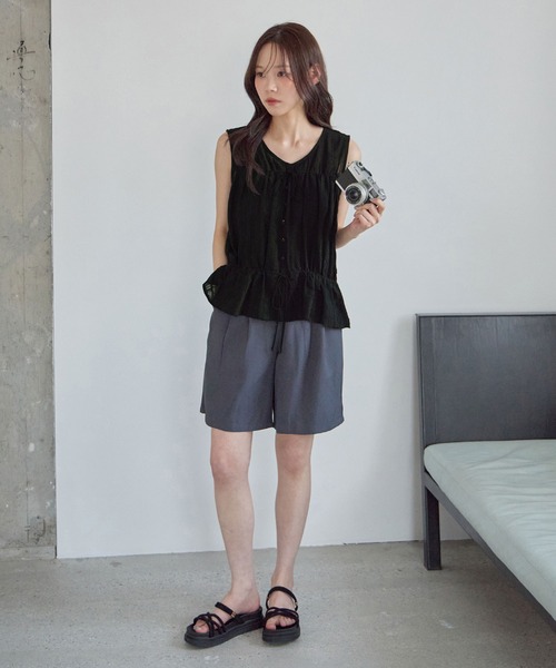 CHAN ME(チャンミ)の「フロントリボンノースリーブブラウス(シャツ/ブラウス・レディース・アイボリー/ブルー/ブラック・LARGE/MEDIUM/X-LARGE)」の18枚目の写真