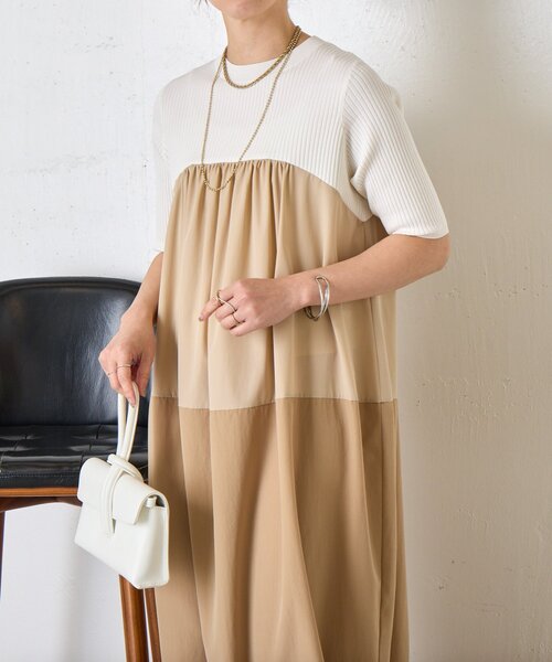 Jena espace merveilleux(ジェナ エスパスメルヴェイユ)の「【体型カバー◎】バイカラー切替ワンピース(ワンピース・レディース・ベージュ/ネイビー・FREE)」の9枚目の写真