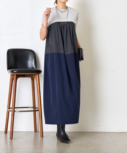 Jena espace merveilleux(ジェナ エスパスメルヴェイユ)の「【体型カバー◎】バイカラー切替ワンピース(ワンピース・レディース・ベージュ/ネイビー・FREE)」の12枚目の写真