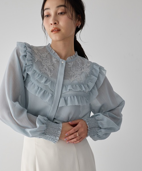 YECCA VECCA（イェッカヴェッカ）の「ラッフルレースブラウス（シャツ/ブラウス・レディース・ミント/ストライプ/ブラック・FREE）」の22枚目の写真