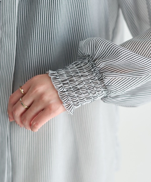 YECCA VECCA（イェッカヴェッカ）の「ラッフルレースブラウス（シャツ/ブラウス・レディース・ミント/ストライプ/ブラック・FREE）」の5枚目の写真