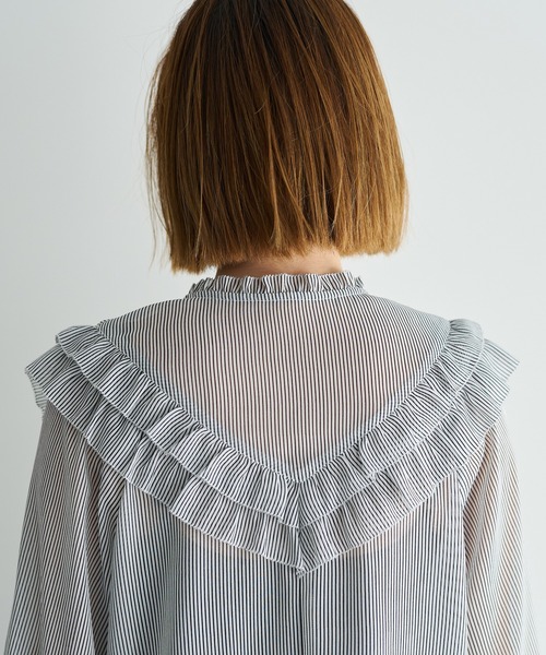 YECCA VECCA（イェッカヴェッカ）の「ラッフルレースブラウス（シャツ/ブラウス・レディース・ミント/ストライプ/ブラック・FREE）」の4枚目の写真