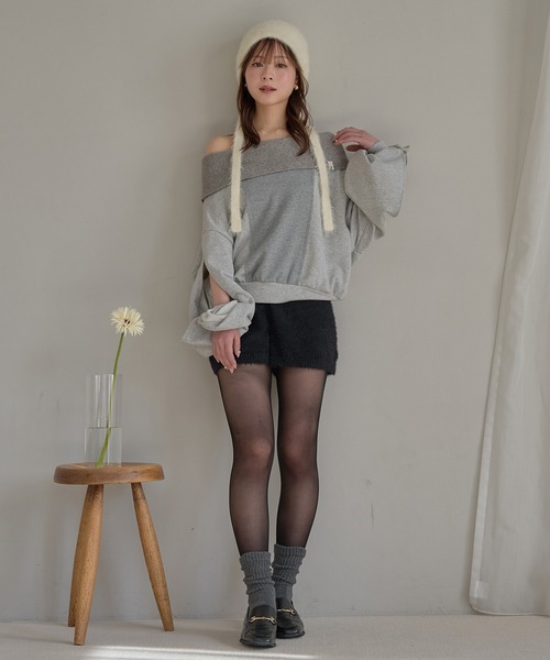 mideal（マイディール）の「rib design sweatshirt off shoulder / リブデザインスウェットオフショルダー（スウェット・レディース・グレー/ピンク・FREE）」の10枚目の写真