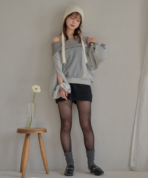 mideal（マイディール）の「rib design sweatshirt off shoulder / リブデザインスウェットオフショルダー（スウェット・レディース・グレー/ピンク・FREE）」の12枚目の写真