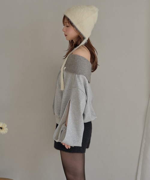 mideal（マイディール）の「rib design sweatshirt off shoulder / リブデザインスウェットオフショルダー（スウェット・レディース・グレー/ピンク・FREE）」の7枚目の写真