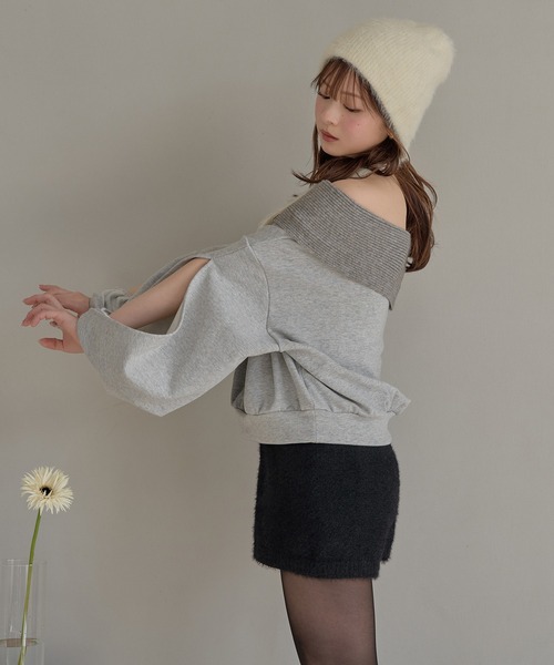 mideal（マイディール）の「rib design sweatshirt off shoulder / リブデザインスウェットオフショルダー（スウェット・レディース・グレー/ピンク・FREE）」の8枚目の写真