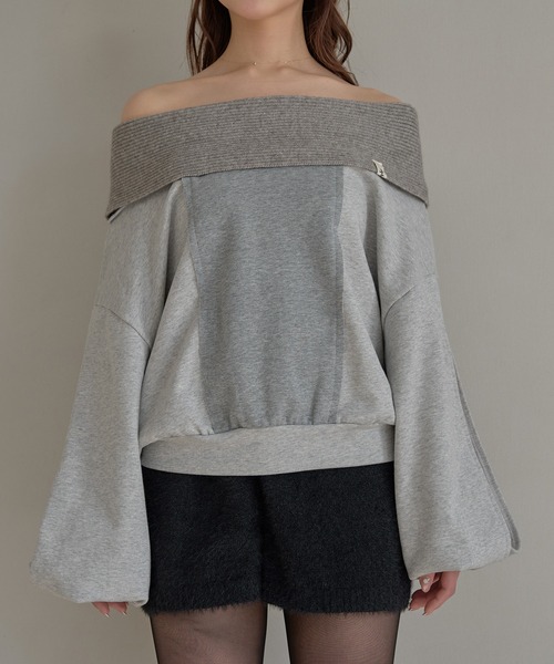 mideal（マイディール）の「rib design sweatshirt off shoulder / リブデザインスウェットオフショルダー（スウェット・レディース・グレー/ピンク・FREE）」の21枚目の写真