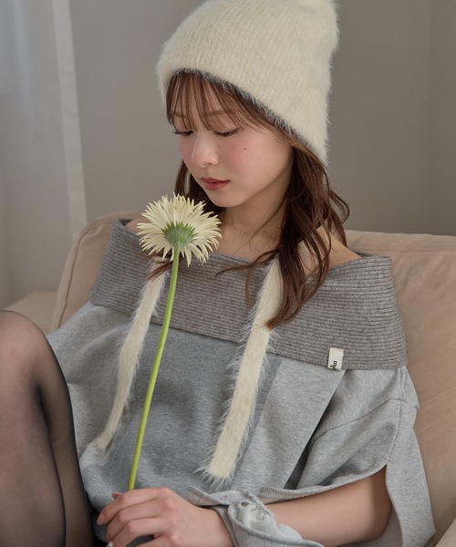mideal（マイディール）の「rib design sweatshirt off shoulder / リブデザインスウェットオフショルダー（スウェット・レディース・グレー/ピンク・FREE）」の3枚目の写真
