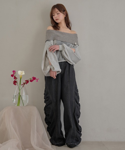 mideal（マイディール）の「rib design sweatshirt off shoulder / リブデザインスウェットオフショルダー（スウェット・レディース・グレー/ピンク・FREE）」の15枚目の写真