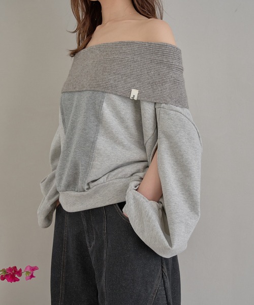 mideal（マイディール）の「rib design sweatshirt off shoulder / リブデザインスウェットオフショルダー（スウェット・レディース・グレー/ピンク・FREE）」の19枚目の写真