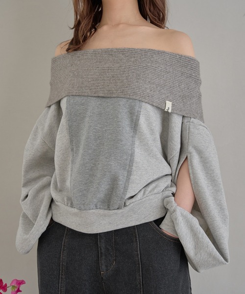 mideal（マイディール）の「rib design sweatshirt off shoulder / リブデザインスウェットオフショルダー（スウェット・レディース・グレー/ピンク・FREE）」の20枚目の写真