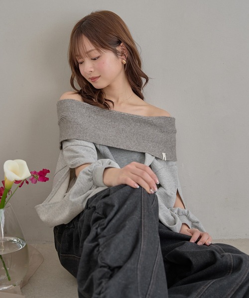 mideal（マイディール）の「rib design sweatshirt off shoulder / リブデザインスウェットオフショルダー（スウェット・レディース・グレー/ピンク・FREE）」の18枚目の写真