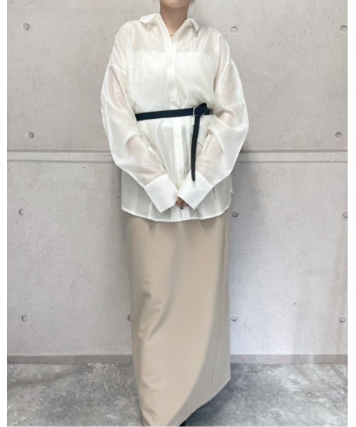 amini(アミニ)の「シアーシームポケットシャツ(シャツ/ブラウス・レディース・ブラック/アイボリー/イエロー/ベージュ・MEDIUM)」の10枚目の写真