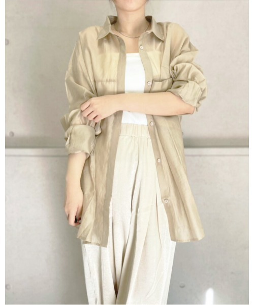 amini(アミニ)の「シアーシームポケットシャツ(シャツ/ブラウス・レディース・ブラック/アイボリー/イエロー/ベージュ・MEDIUM)」の13枚目の写真