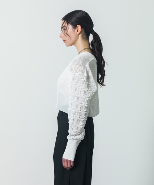 CITY TOKYO（シティトウキョウ）の「【CITY TOKYO/シティートウキョウ】Lace Sleeve Zip Cardigan（カーディガン/ボレロ・レディース・ブラック/ホワイト・FREE）」の8枚目の写真